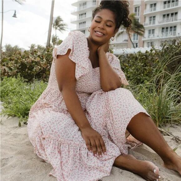 Ivy City Co Sweet Posie Smocked Floral Flutter Sleeve Tiered Midi Dress Large - Picture 4 of 9